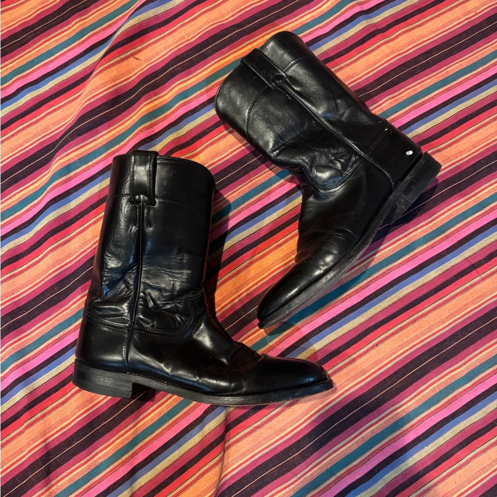 Justin Boots Vintage Black Leather Cowboy Western Boots USA Made Men’s 10.5D